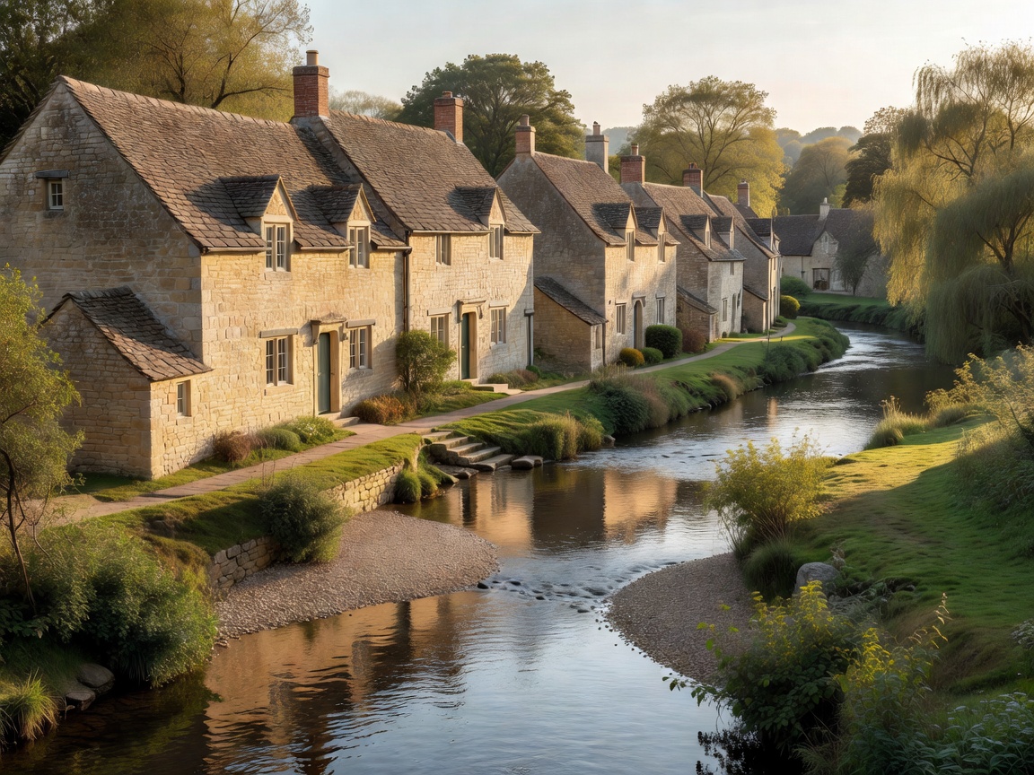 Honey-colored stone cottages along the peaceful Bybrook river in Castle Combe